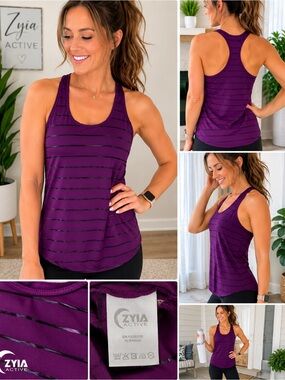 Zyia Active Purple Striped Racerback Tank Top Women’s Medium Athletic Workout